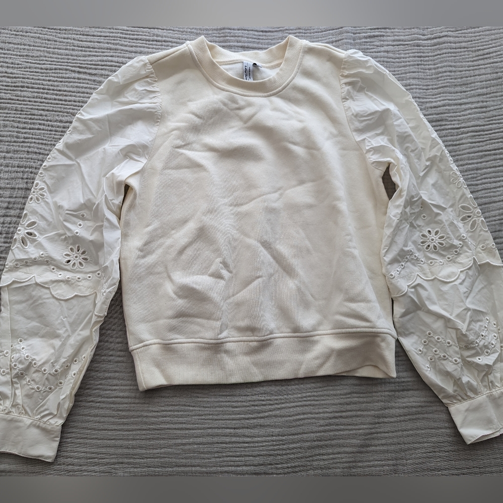 & Other Stories crewneck sweatshirt with embroidered sleeves XS off-white